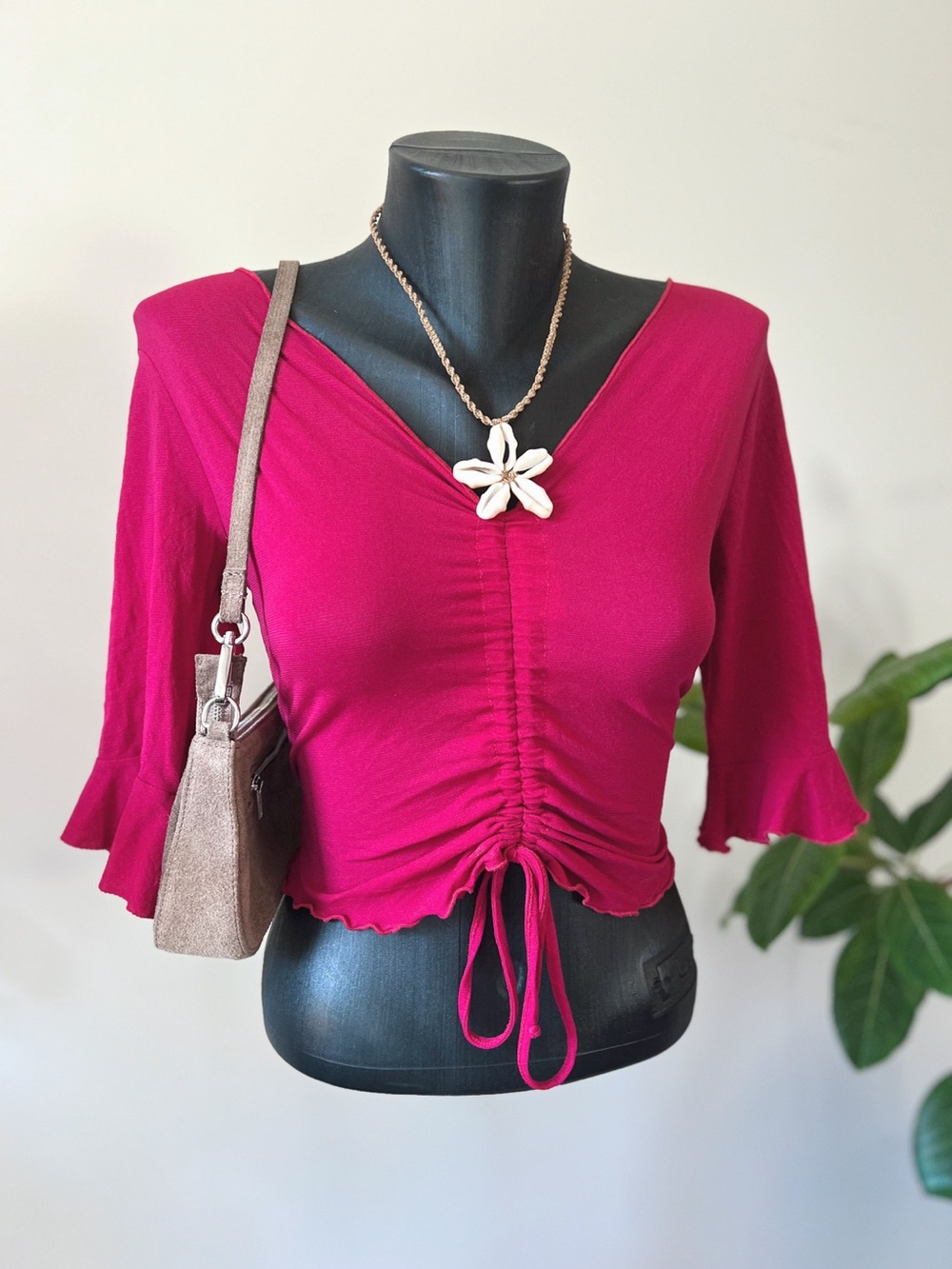 2001 Vintage Le Château | Y2K Ruched 1/4 Flare Sleeve Top